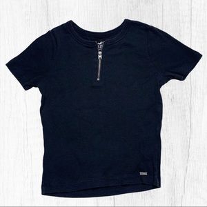 Hollister black knit zip crop top short sleeves